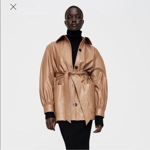 ZARA | Tan/Camel Faux Leather Jacket with Belt